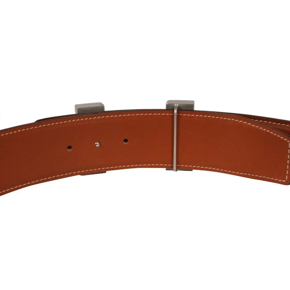 Hermes 41MM H Belt Buckle Kit Reversible Leather Strap 85 Silver Black Brown